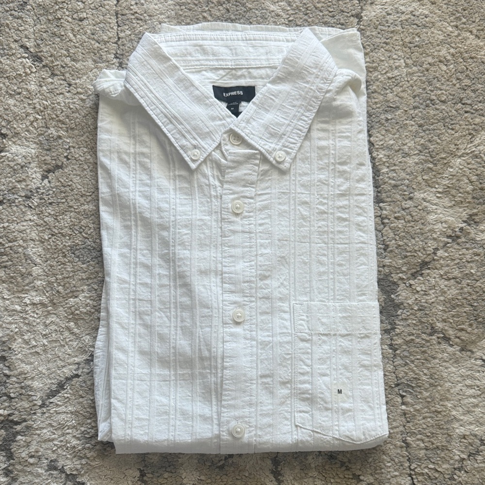 Express Men's Textured White Button Down Shirt
